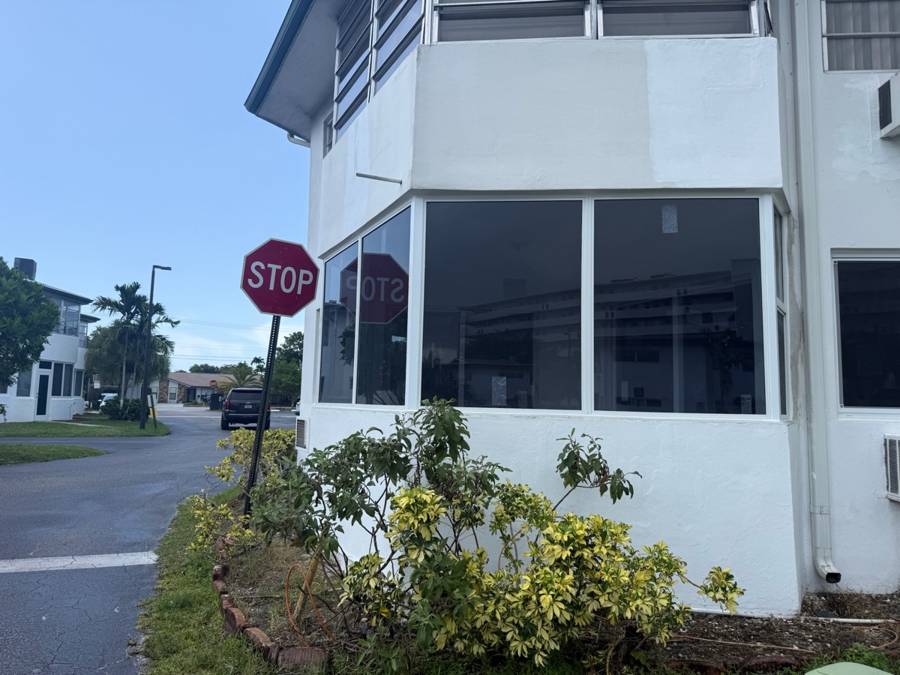 Impact windows on a commercial building