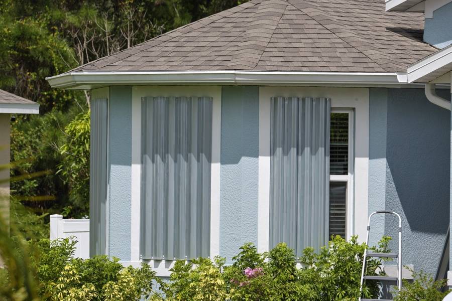 Storm panels installed on a home